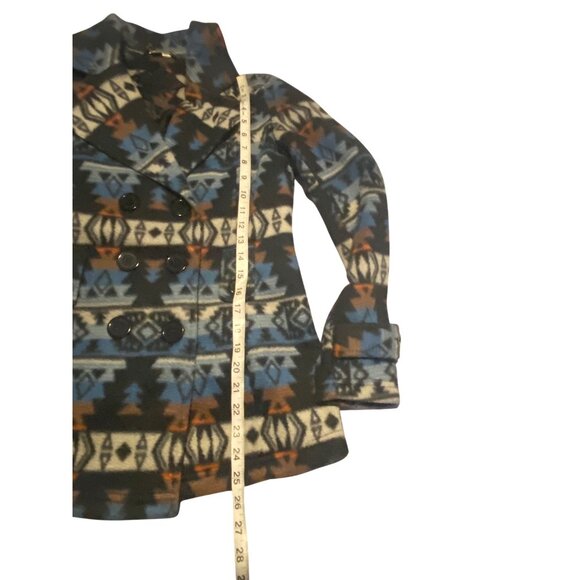 JouJou Tribal Pattern Small Fleece Double-Breasted Lined Peacoat Jacket Aztec - Picture 4 of 14